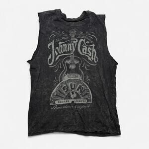 Vintage-Style Johnny Cash Sun Records Cut-Off Tank Black XL